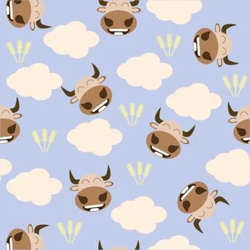 Vector image pattern bull with many clouds and rye 스톡 일러스트