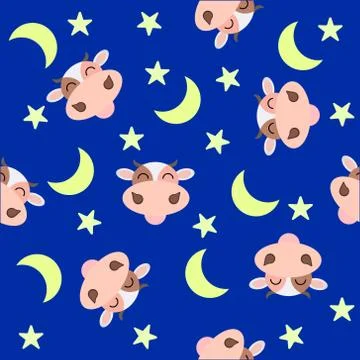 Vector image pattern cow with many stars and moon Stock Illustration
