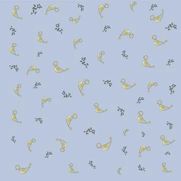 Vector image pattern with many birds and twigs with leaves Stock Illustration