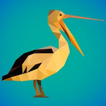 Vector image Pelican bird painted in polygonal style on gradient blue backgro Stock Illustration