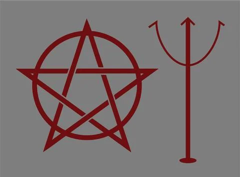Vector image of pentagram and devil pitchfork. 스톡 일러스트