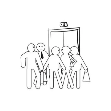 Vector image of people group by the elevator Stock Illustration