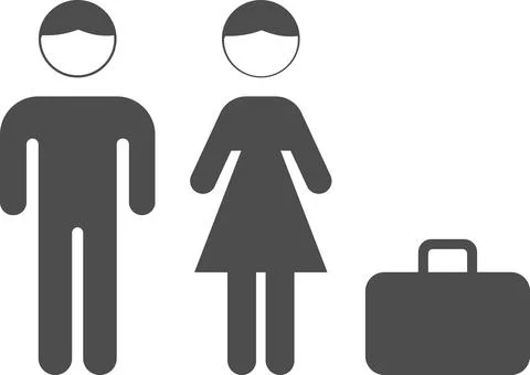 Vector image of people in a protective mask with luggage. Stock Illustration