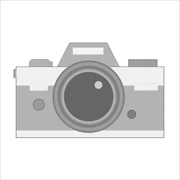 Vector image of a photo camera. Gray camera with large lens. Isolate on a white Stock Illustration
