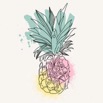 Vector Image of pineapple fruit exoti background. Print t-shirt, graphic element Stock Illustration