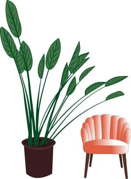 Vector image of a potted house plant and an upholstered chair Stock Illustration