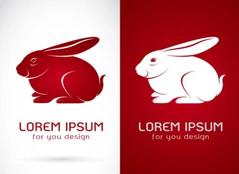 Vector image of a rabbit design on white background and red background, Logo, Ilustración de archivo
