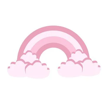 Vector image of a rainbow with clouds in pink Stock Illustration
