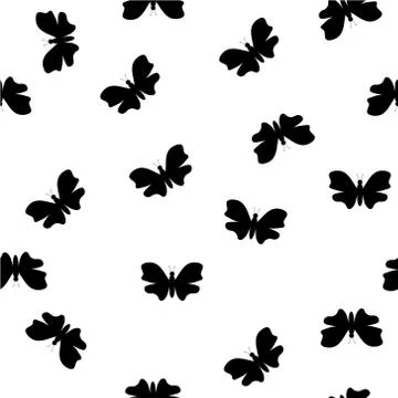 Vector image of Random black and white butterflies pattern. Stock Illustration