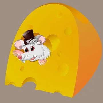 Vector image of a rat mink bitten in a slice of cheese Stock Illustration