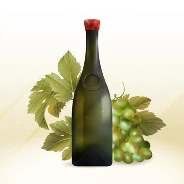 Vector image of realistic wine bottle and grapes Stock Illustration