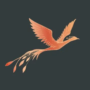 Vector image of a red flying phoenix on a dark background Stock Illustration