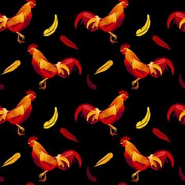 Vector image of red rooster seamless pattern Stock Illustration