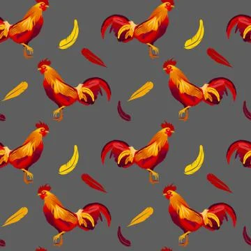 Vector image of red rooster seamless pattern 스톡 일러스트