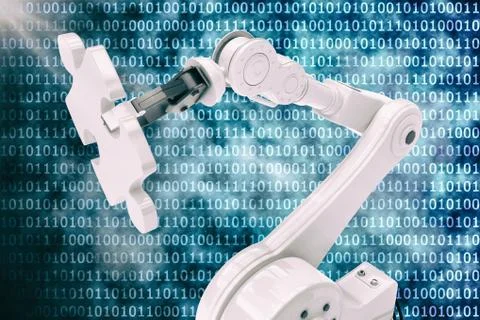 Vector image of robot holding game puzzle 3d Stock Illustration