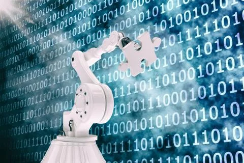Vector image of robot holding jigsaw puzzle 3d Stock Illustration
