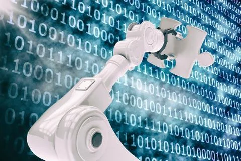 Vector image of robot holding puzzle 3d Stock Illustration