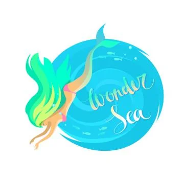 Vector image of a round blue frame under the text with the inscription Wonder Stock Illustration