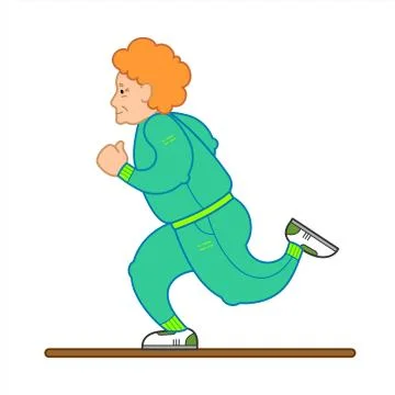Vector Image Of A Running Old Woman. The Old Woman In A Tracksuit, Sneakers.  Stock Illustration