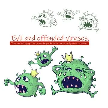 Vector image of a running virus bacteria with a crown on a white background and Stock Illustration