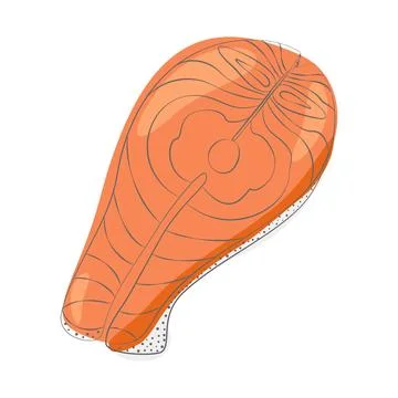 Vector image of salmon steak in cartoon style in trendy shades. Top view Illustrazione stock