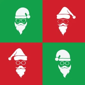 Vector image of santa hats and beards and eyeglasses on red background and gr Stock Illustration
