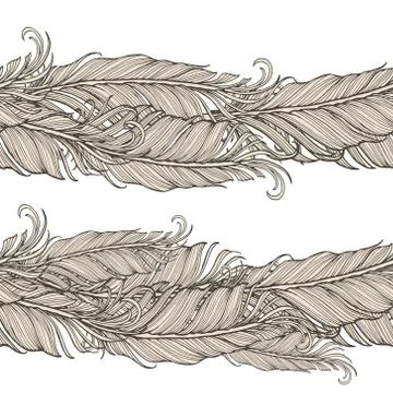 Vector image of seamless feather brush border pattern. Stock Illustration