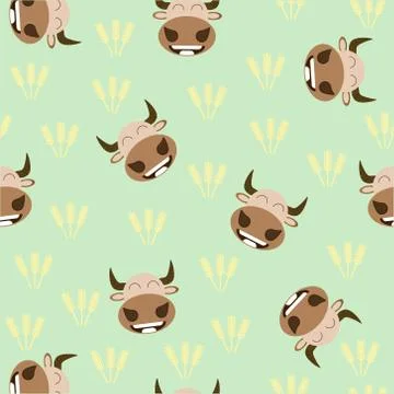Vector image seamless pattern bull and wheat 스톡 일러스트