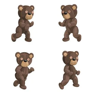 Vector image of a set of four knitted bears in various positions. Isolated on Stock Illustration