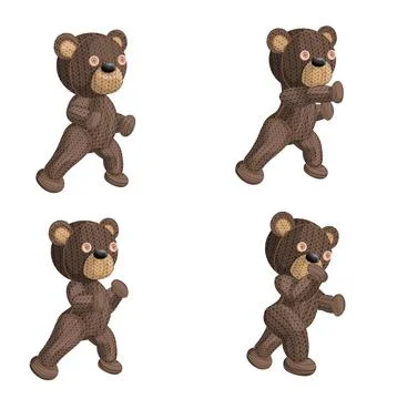 Vector image of a set of four knitted bears in various positions. Isolated on Stock Illustration