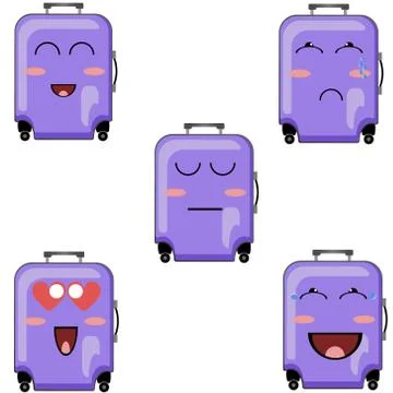 Vector image set of suitcase kawaii faces icon Stock-Illustration