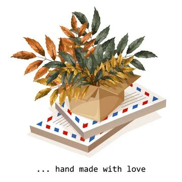 Vector image of several stanchions of envelopes and an open box with branches Illustrazione stock
