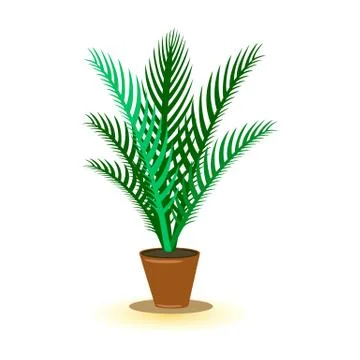 Vector image shows green plant in brown pot cartoon Stock Illustration