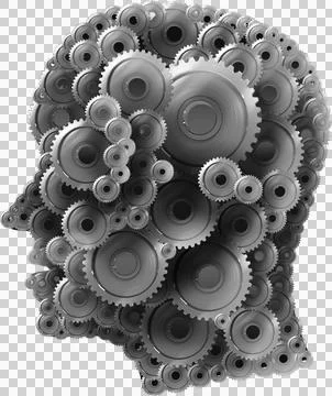 Vector image of silver gears forming human face Illustrazione stock