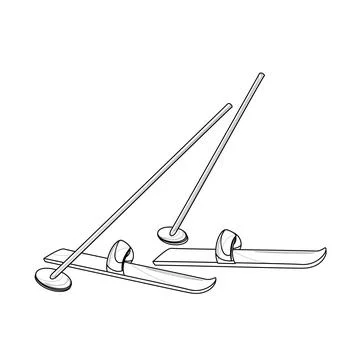 Vector image of skis and ski poles. Outline style. EPS 10 Stock Illustration