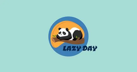 Vector image of sleeping panda on branch with lazy day text on blue background, Stock Photos