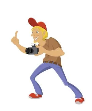 Vector image of smiling cartoon Photographer tourist Stock Illustration