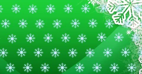 Vector image of snowflakes pattern with copy space against green background Stock Illustration