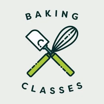 Vector image of spatula and egg beater with text baking classes イラスト素材