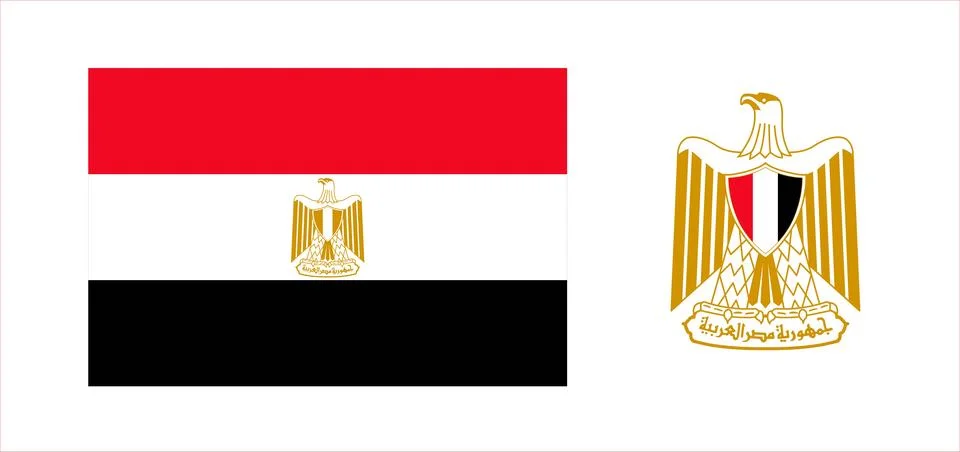 Vector image of the state flag and coat of arms of the Arab Republic of Egypt Stock Photos