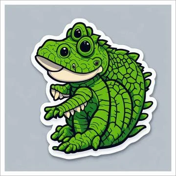 Vector, Image of sticker, cartoon cute Crocodile Stock Illustration