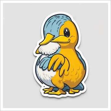 Vector, Image of sticker, cartoon cute Duck Stock Illustration