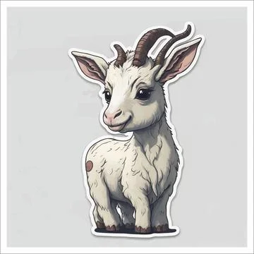 Vector, Image of, sticker, cartoon cute Goat Stock Illustration