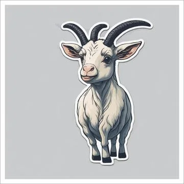 Vector, Image of, sticker, cartoon cute Goat Stock Illustration