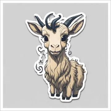 Vector, Image of, sticker, cartoon cute Goat Stock Illustration