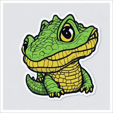 Vector, Image of sticker, cartoon cute Crocodile Stock Illustration