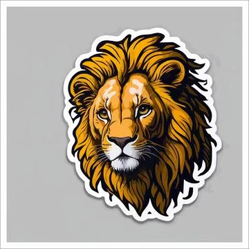 Vector, Image of sticker, cartoon cute Lion Stock Illustration