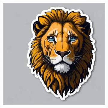 Vector, Image of sticker, cartoon cute Lion Stock Illustration