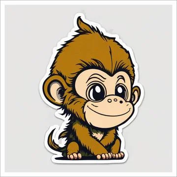 Vector, Image of sticker, cartoon cute Monkey Stock Illustration