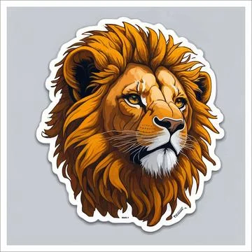 Vector, Image of sticker, cartoon cute Lion Stock Illustration